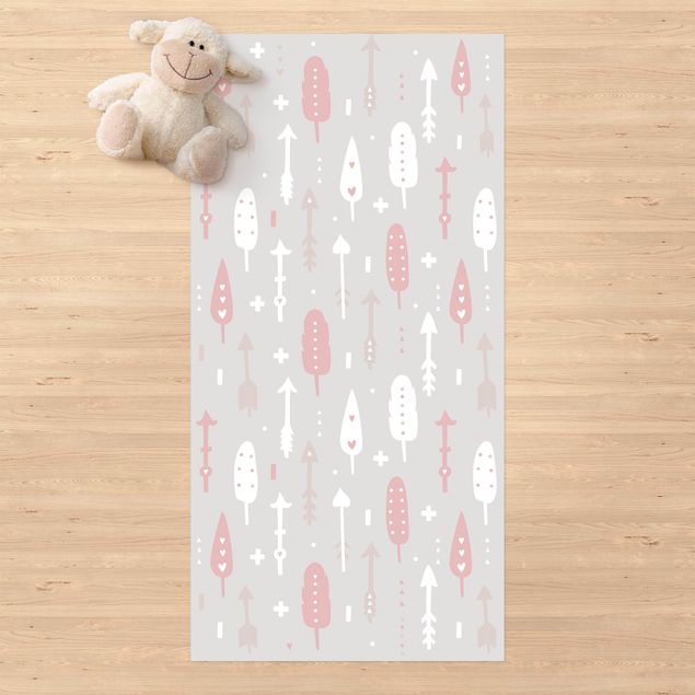 Tapetes exteriores Tribal Arrows With Hearts Light PInk Grey