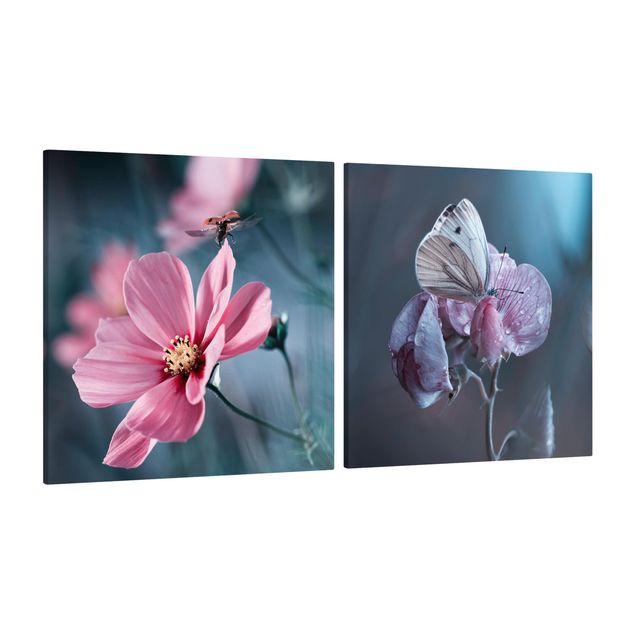 Telas decorativas flores Butterfly And Ladybug On Flowers