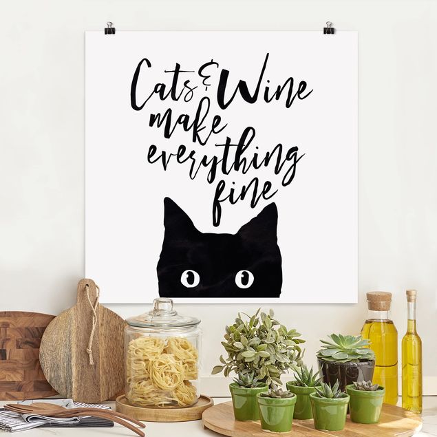 quadros com gatos Cats And Wine make Everything Fine