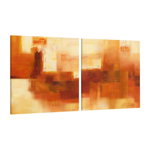 tela abstrata para sala Composition In Orange And Brown