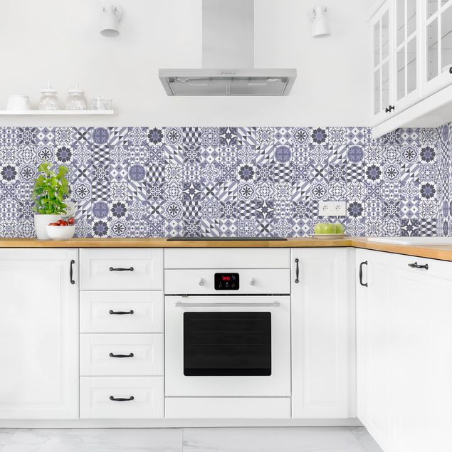 Backsplash de cozinha imitação azulejos Geometrical Tile Mix Purple