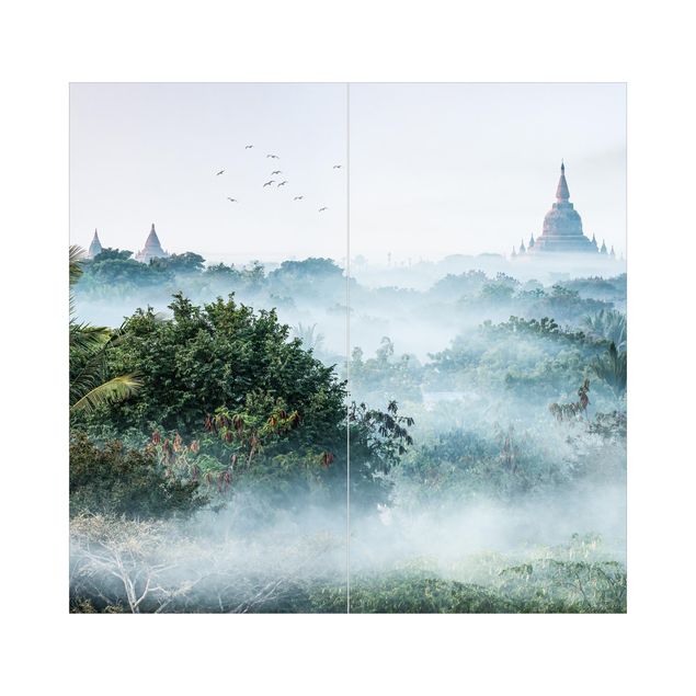 Revestimento de parede para duche Morning Fog Over The Jungle Of Bagan