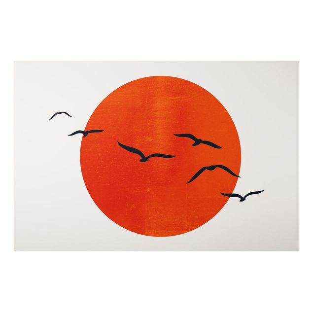 quadros de paisagens Flock Of Birds In Front Of Red Sun I