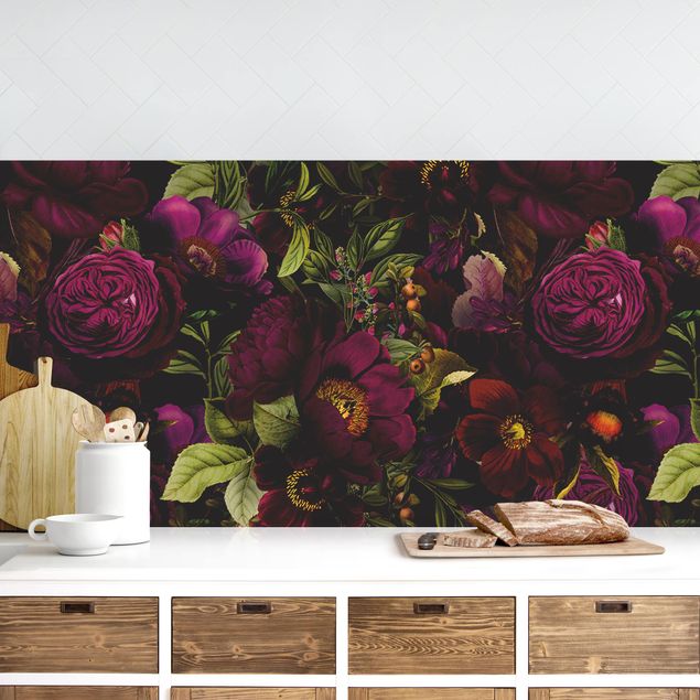 decoraçao para parede de cozinha Purple Blossoms Dark