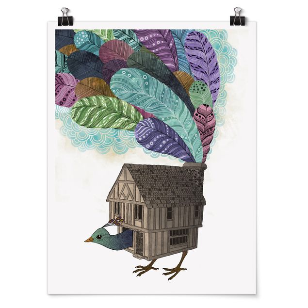 Quadros penas Illustration Birdhouse With Feathers