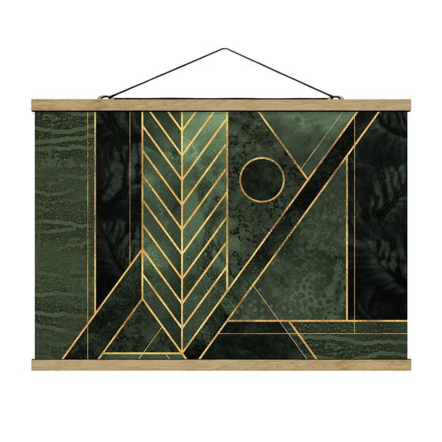 quadros abstratos para sala Geometric Shapes Emerald Gold