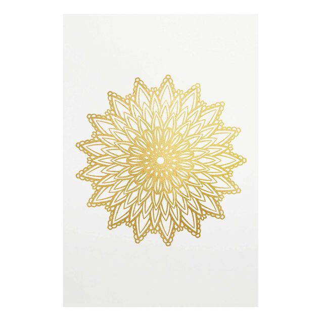 quadros para parede Mandala Sun Illustration White Gold