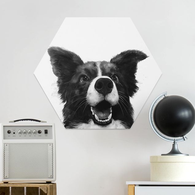 decoraçao para parede de cozinha Illustration Dog Border Collie Black And White Painting