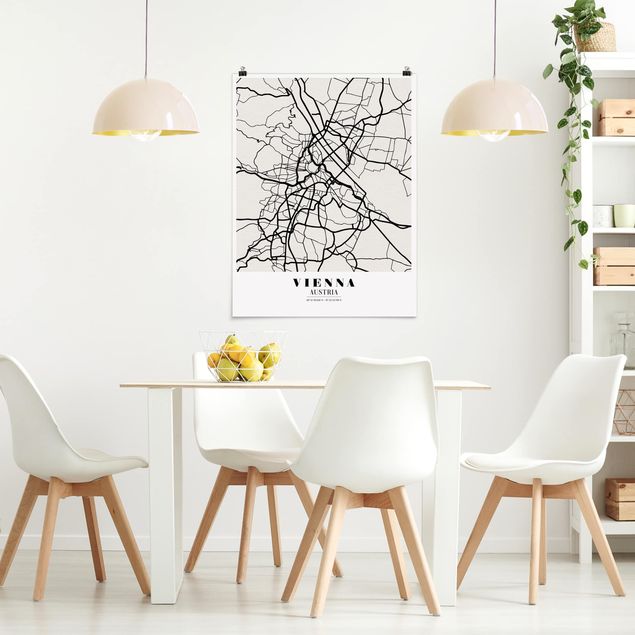 Posters em preto e branco Vienna City Map - Classic