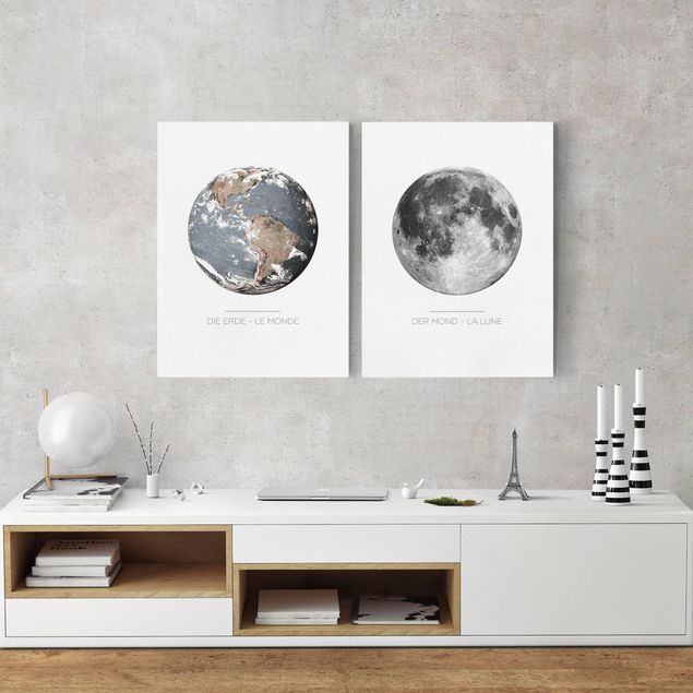 Telas decorativas mapas Moon And Earth