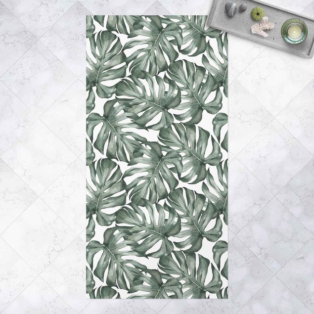 tapetes de exterior Watercolour Monstera Leaves In Green
