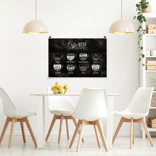 poster preto e branco Coffee Varieties Chalkboard
