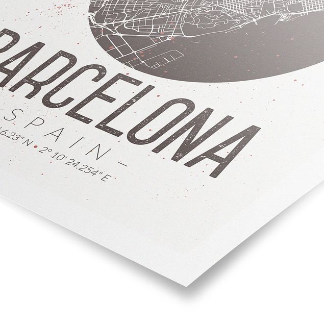Quadros em marrom Barcelona City Map - Retro