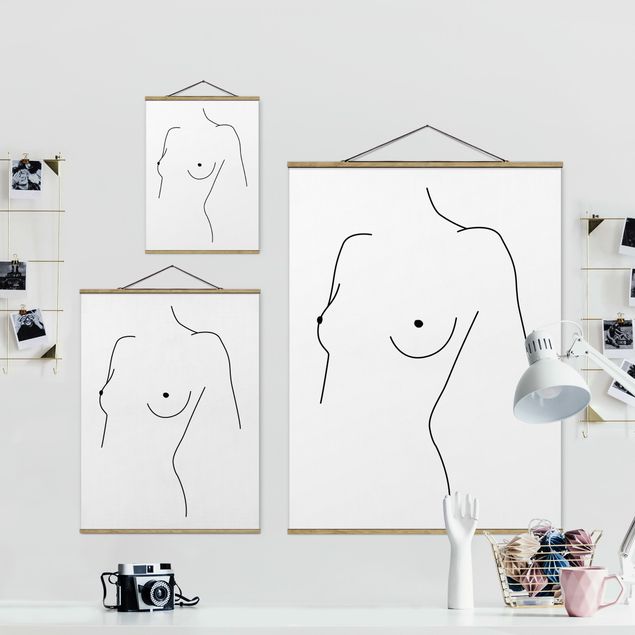 quadros em preto e branco Line Art Nude Bust Woman Black And White