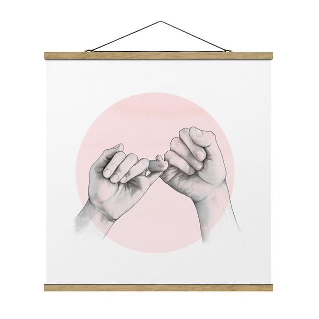 Quadros retratos Illustration Hands Friendship Circle Pink White