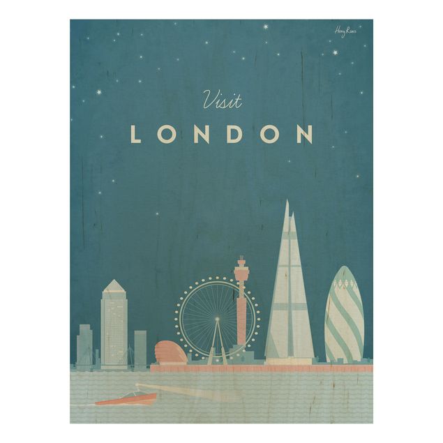 Quadros em madeira vintage Travel Poster - London