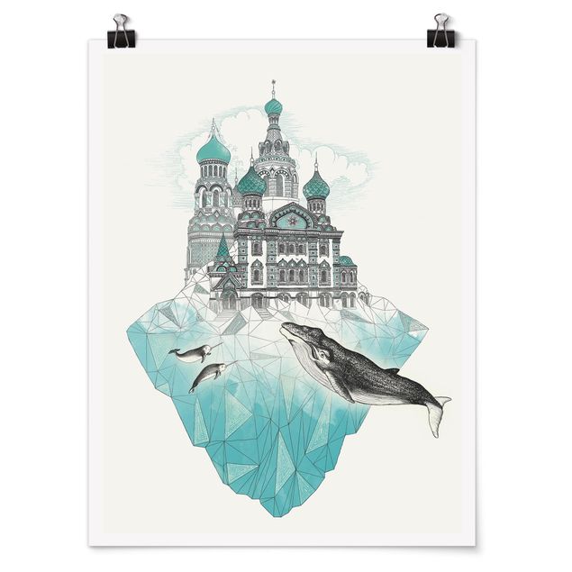 Posters quadros famosos Illustration Church With Domes And Wal