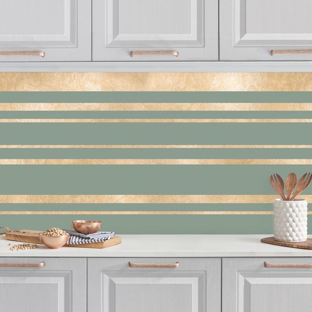 decoraçoes cozinha Golden Stripes Green Backdrop