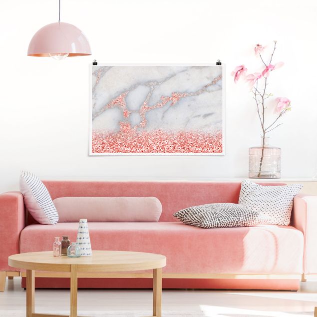 Posters quadros famosos Marble Look With Pink Confetti