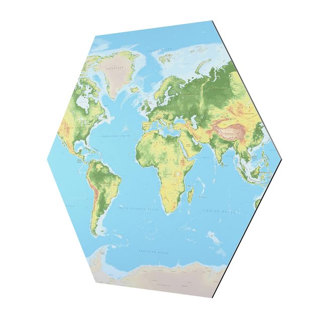 Quadros hexagonais Physical World Map