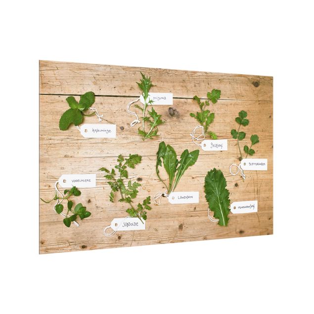 Painel anti-salpicos de cozinha imitação madeira Herbs With Labeling