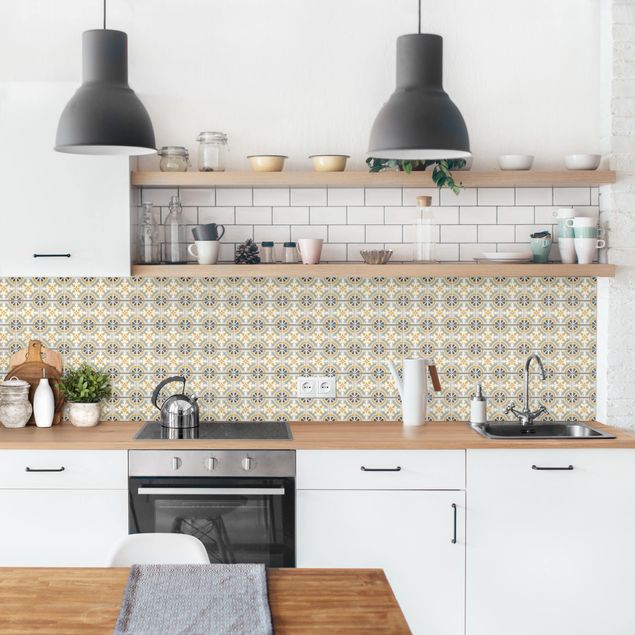 Backsplash de cozinha imitação azulejos Morrocan Tiles In Blue And Ochre II