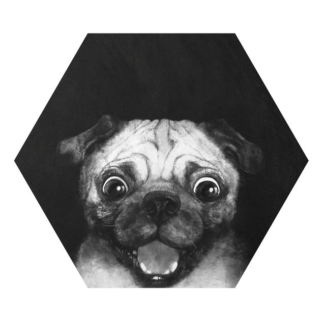quadro animal Illustration Dog Pug Painting On Black And White