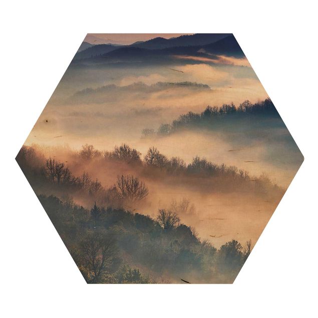 Quadros hexagonais Fog At Sunset