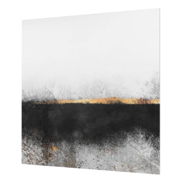 Painel anti-salpicos de cozinha Abstract Golden Horizon Black And White