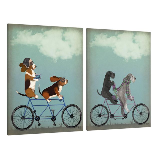 Quadros cães Cycling - Bassets And Schnauzer Tandem Set II