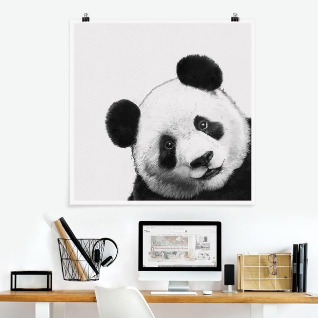 Quadros ursos Illustration Panda Black And White Drawing