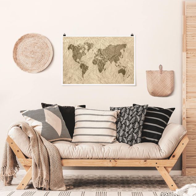 Mapa mundi poster Paper World Map Beige Brown
