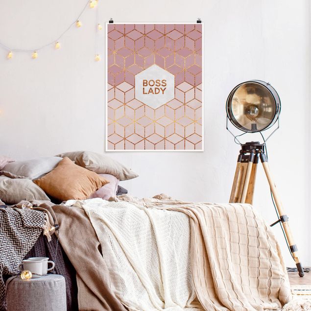 Posters frases Boss Lady Hexagons Pink