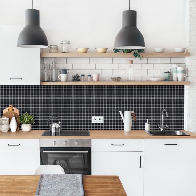 Backsplash de cozinha imitação azulejos Mosaic Tiles Black Matt