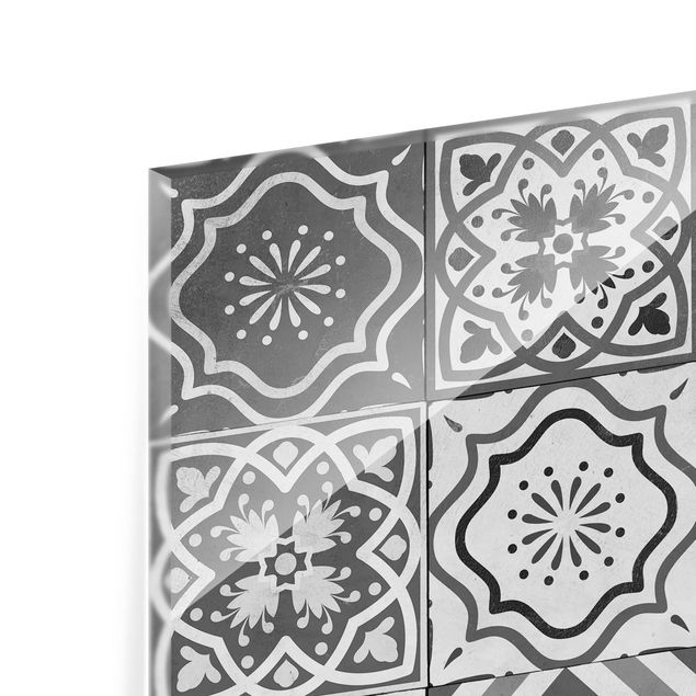 Painel anti-salpicos de cozinha Mediterranean Tile Pattern Grayscale