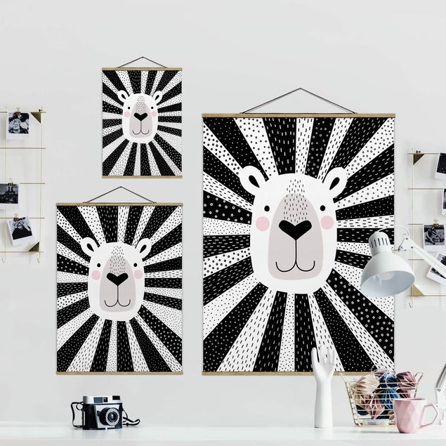 quadros preto e branco para decoração Zoo With Patterns - Lion