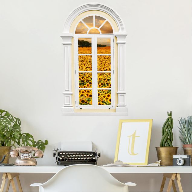 decoraçao para parede de cozinha Mediterranean Field Window With Sunflowers