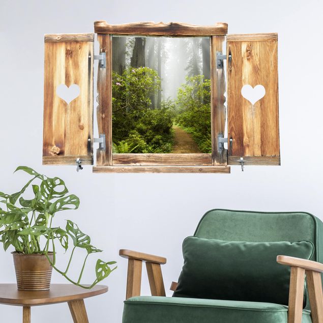 decoraçoes cozinha Misty Window With Heart Forest Path