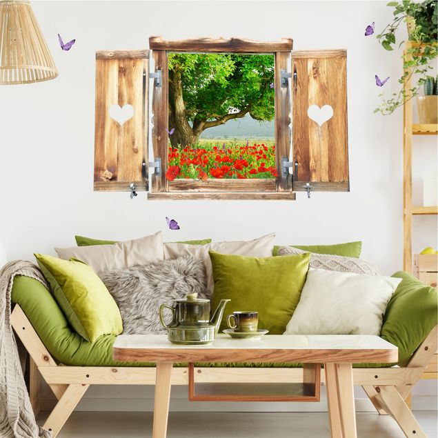 Autocolantes de parede árvores Window With Heart Summer Meadow