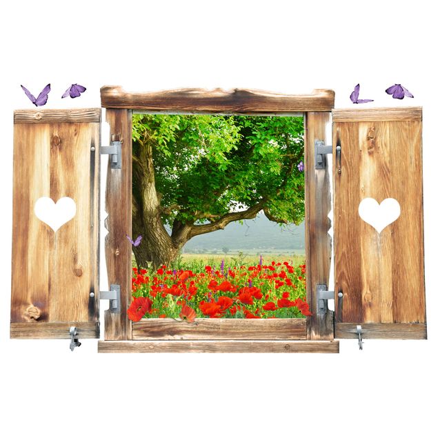 Autocolantes de parede flores Window With Heart Summer Meadow