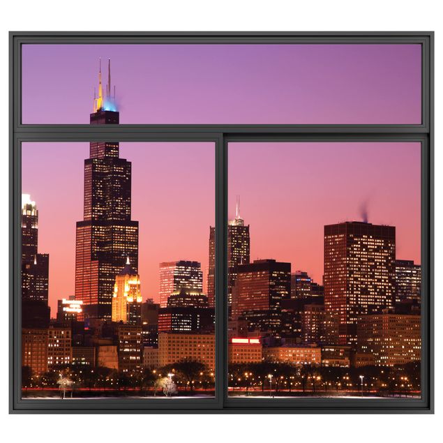 decoraçao cozinha Window Black Chicago Skyline