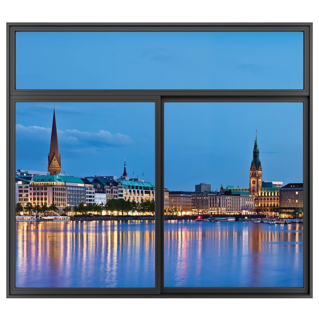 decoraçoes cozinha Window Black Hamburg Skyline