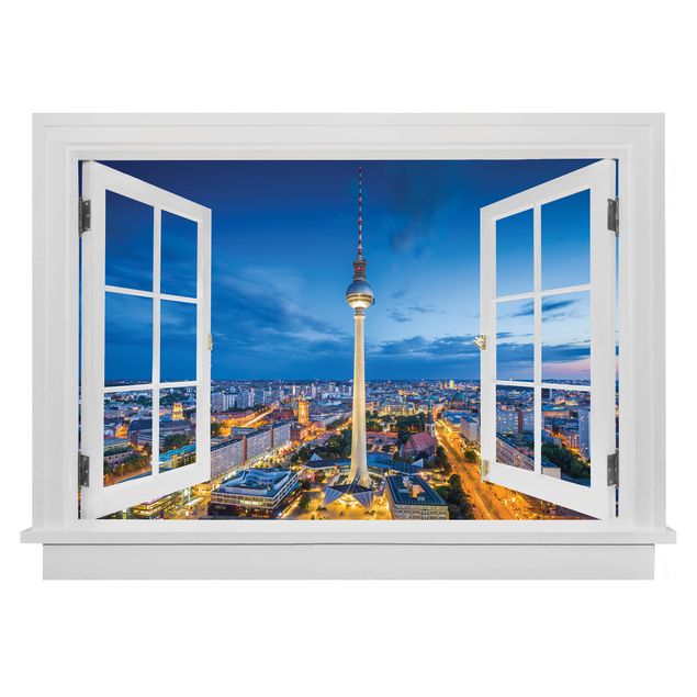 decoraçao para parede de cozinha Open Window Berlin Skyline At Night With Television Tower