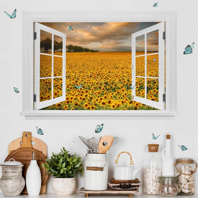 decoraçoes cozinha Open Window Field With Sunflowers