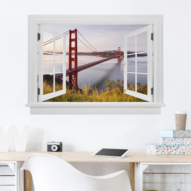 Autocolantes de parede metrópoles Open Window Golden Gate Bridge In San Francisco