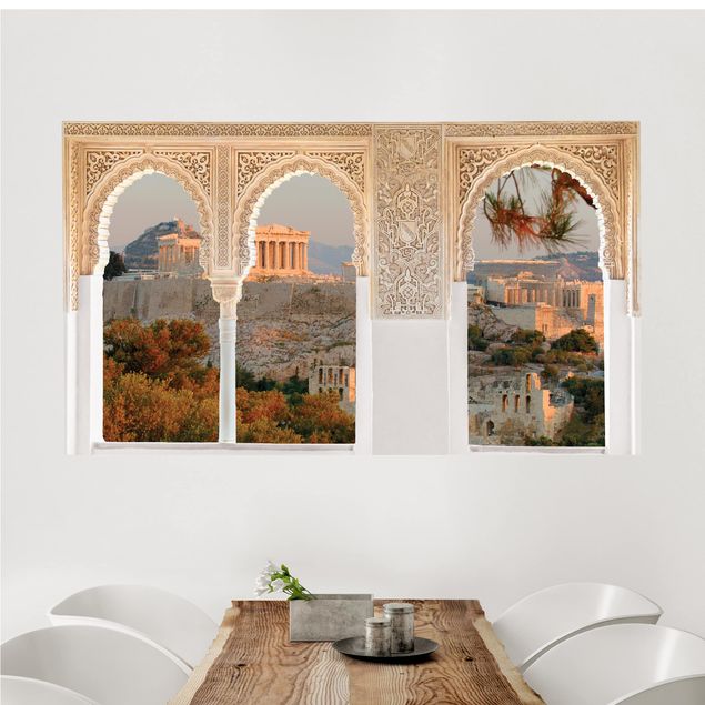 Autocolantes de parede imitação de pedra Decorated Window Acropolis