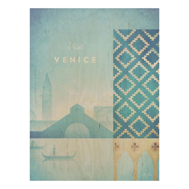 Quadros em madeira vintage Travel Poster - Venice
