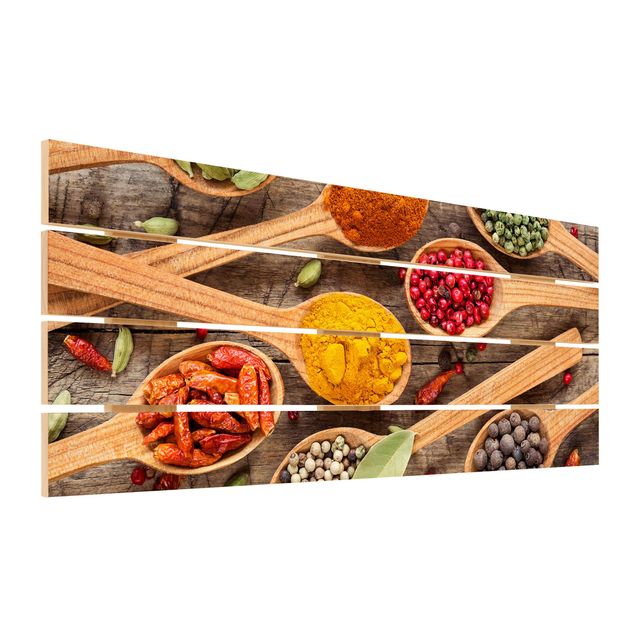 Quadros em madeira Spices On Wooden Spoon