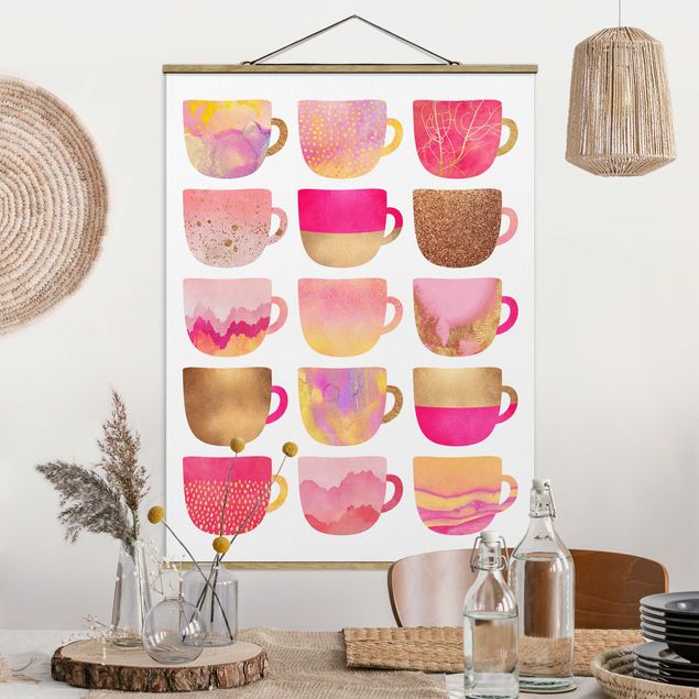 decoraçoes cozinha Golden Mugs With Light Pink