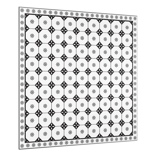 painel anti salpicos cozinha Geometrical Tiles Cottage Black And White With Border